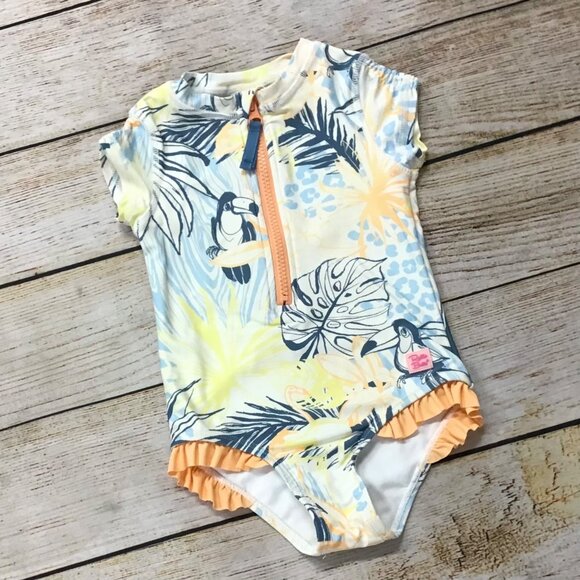 Ruffle Butts Toddler Girls UPF 50+ Short Sleeve Rash Guard Swimsuit Size 2T - Picture 2 of 8